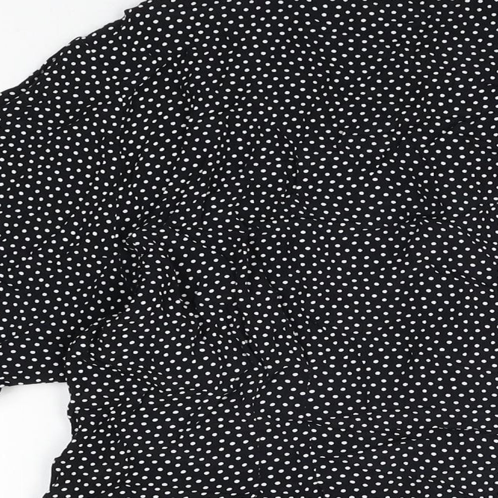 St Michael Womens Black Polka Dot Viscose Basic Button-Up Size 16 Round Neck