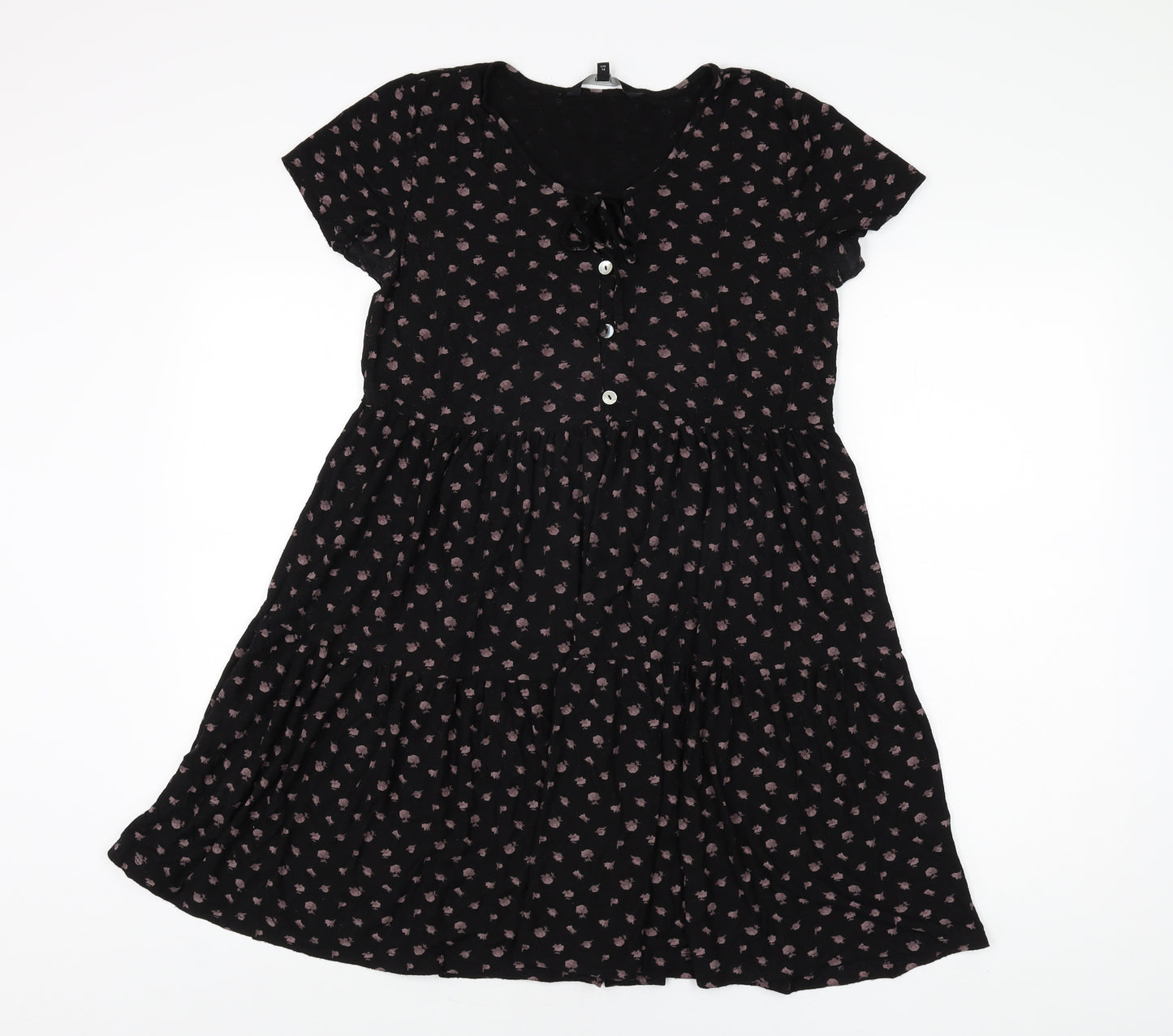 NEXT Womens Black Geometric Viscose Shift Size 6 Round Neck Button