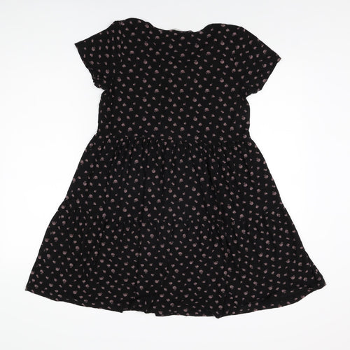 NEXT Womens Black Geometric Viscose Shift Size 6 Round Neck Button