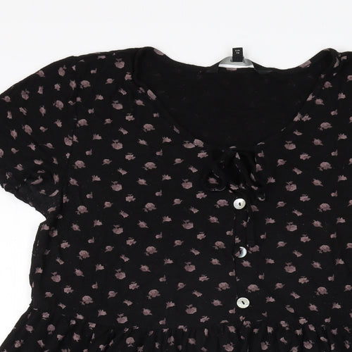 NEXT Womens Black Geometric Viscose Shift Size 6 Round Neck Button