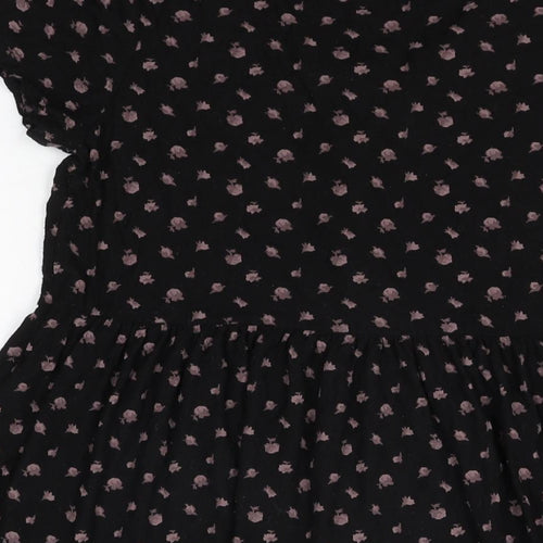 NEXT Womens Black Geometric Viscose Shift Size 6 Round Neck Button