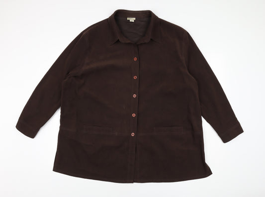 Front view of OPUS women’s brown polyester basic button-up, size UK 24, collared