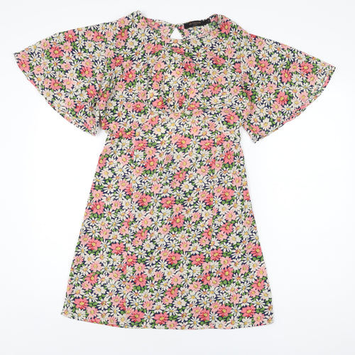 In Vogue Womens Blue Floral Polyester Shift Size S Round Neck Zip