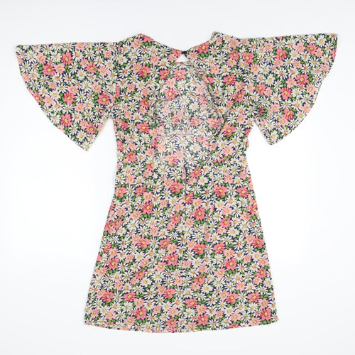 In Vogue Womens Blue Floral Polyester Shift Size S Round Neck Zip