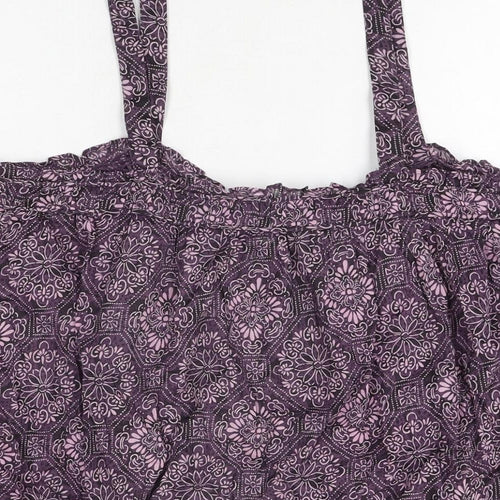 NEXT Womens Purple Geometric Cotton Basic T-Shirt Size 18 Scoop Neck