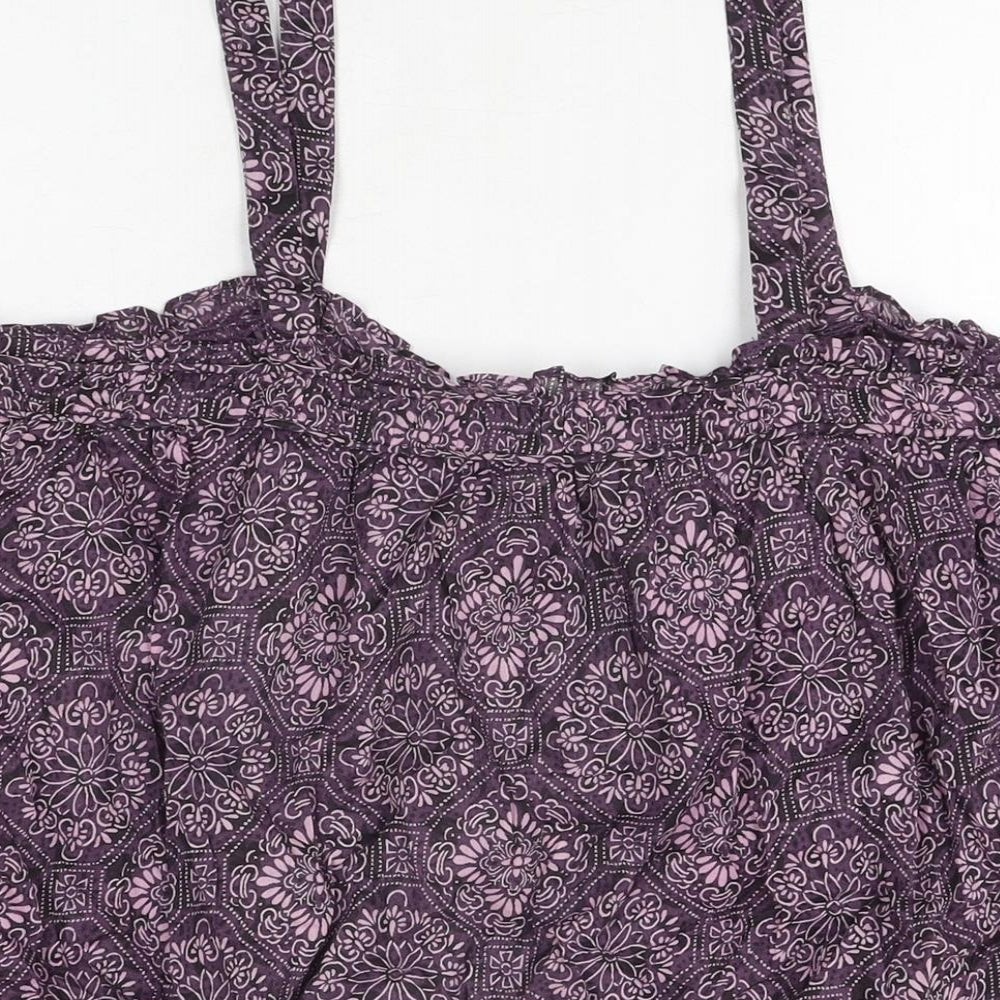 NEXT Womens Purple Geometric Cotton Basic T-Shirt Size 18 Scoop Neck