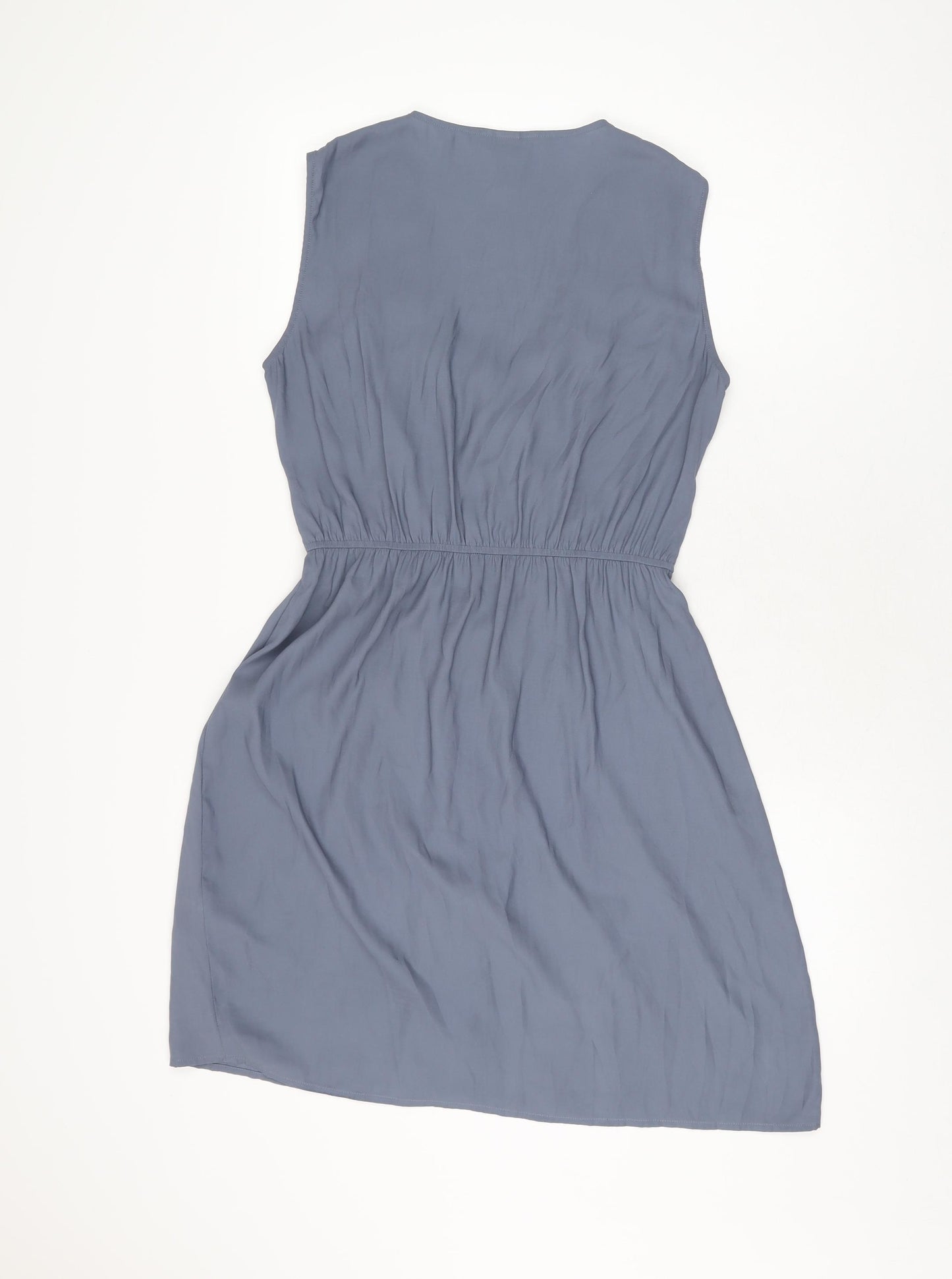 H&M Womens Blue Polyester Skater Dress Size 8 V-Neck Zip