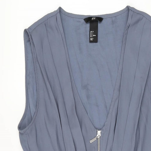 H&M Womens Blue Polyester Skater Dress Size 8 V-Neck Zip
