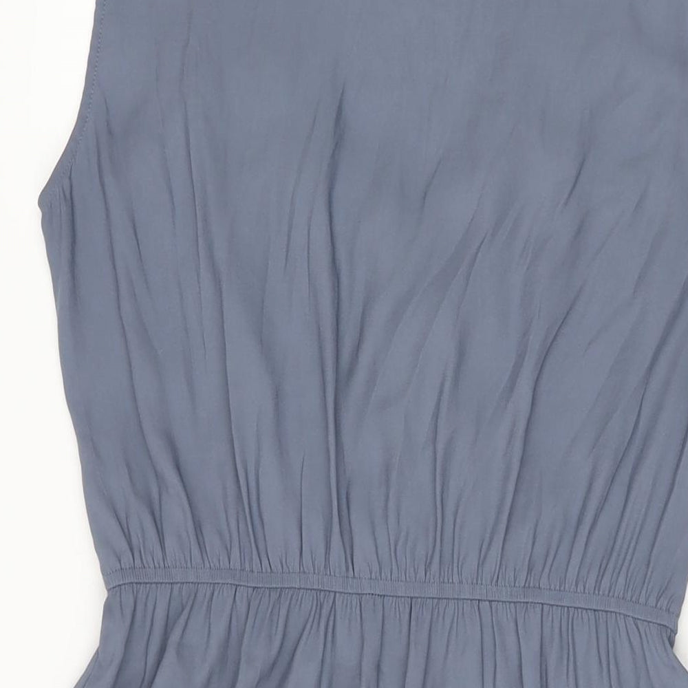 H&M Womens Blue Polyester Skater Dress Size 8 V-Neck Zip