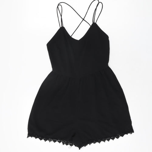 ASOS Womens Black Polyester Playsuit One-Piece Size 4 L3 in Zip