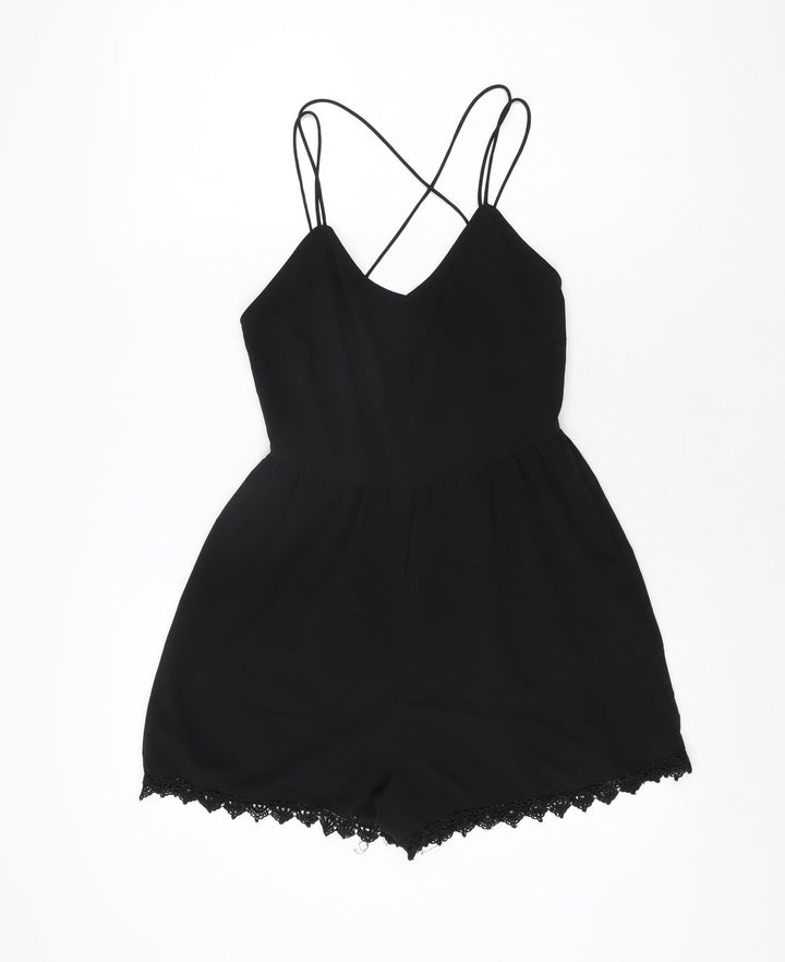 ASOS Womens Black Polyester Playsuit One-Piece Size 4 L3 in Zip