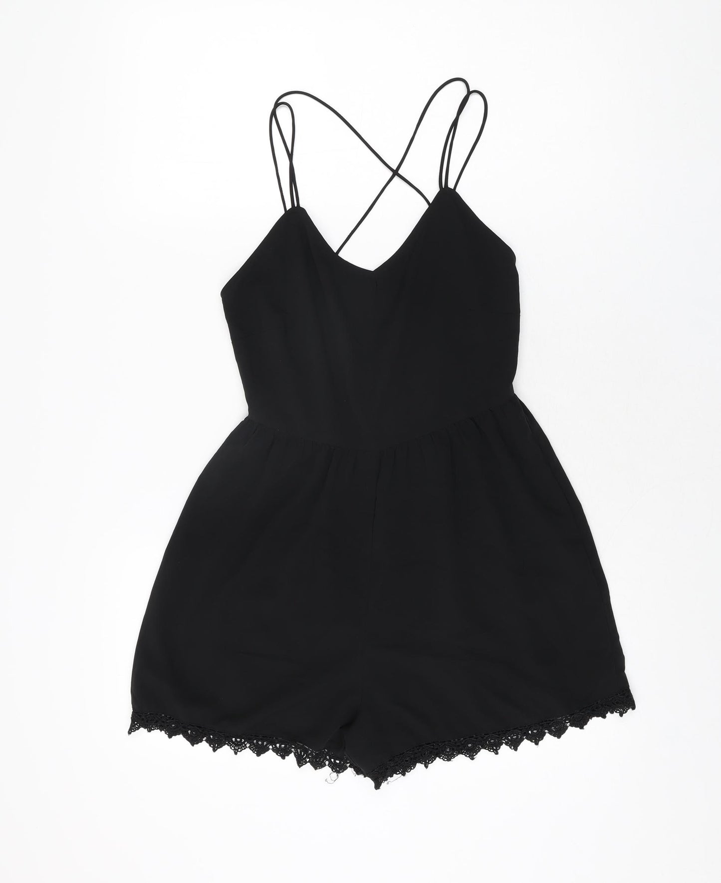 ASOS Womens Black Polyester Playsuit One-Piece Size 4 L3 in Zip