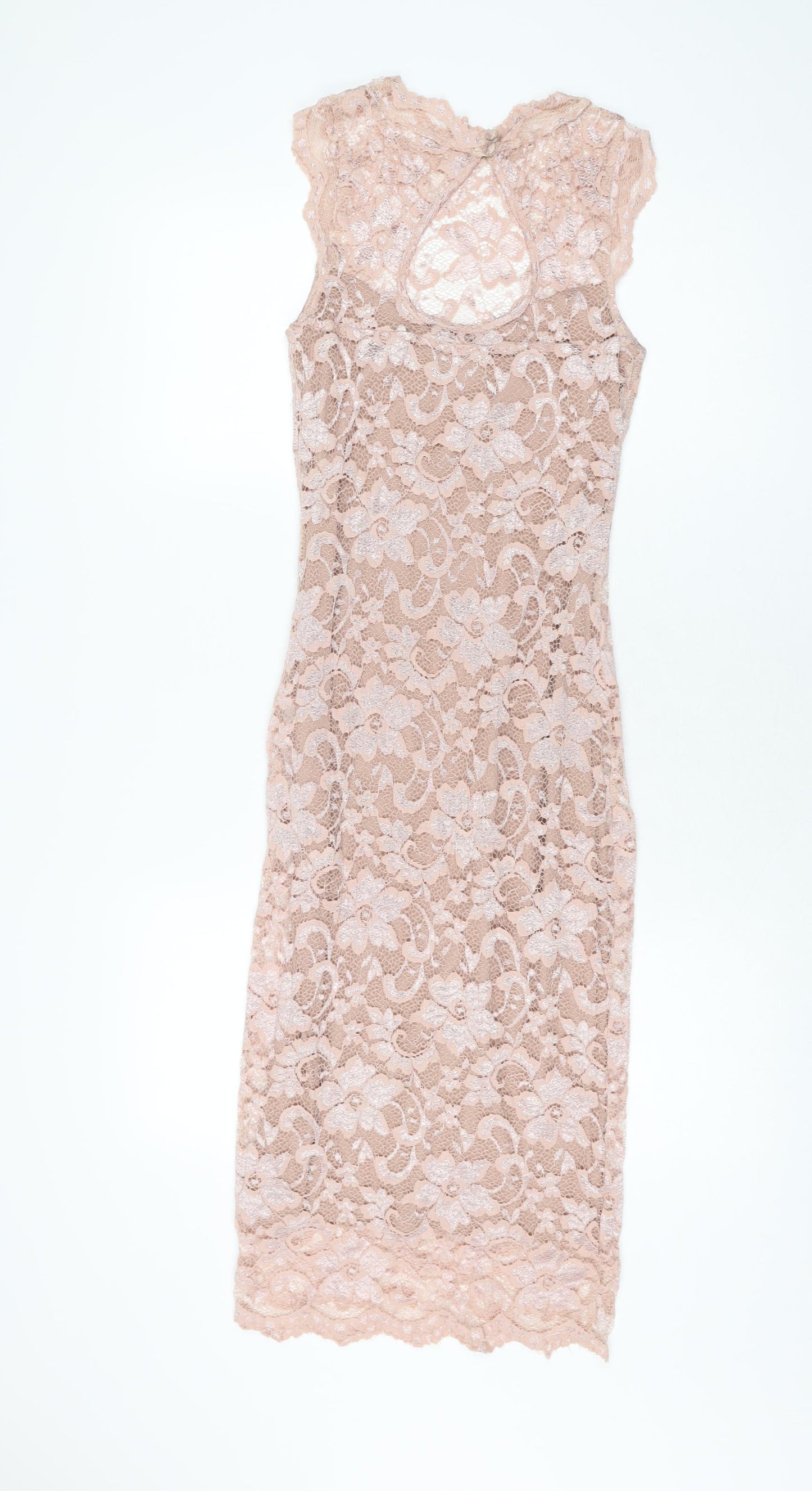 Amy Childs Womens Pink Floral Nylon Bodycon Size 8 Round Neck Button