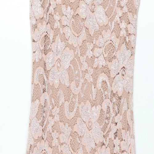 Amy Childs Womens Pink Floral Nylon Bodycon Size 8 Round Neck Button