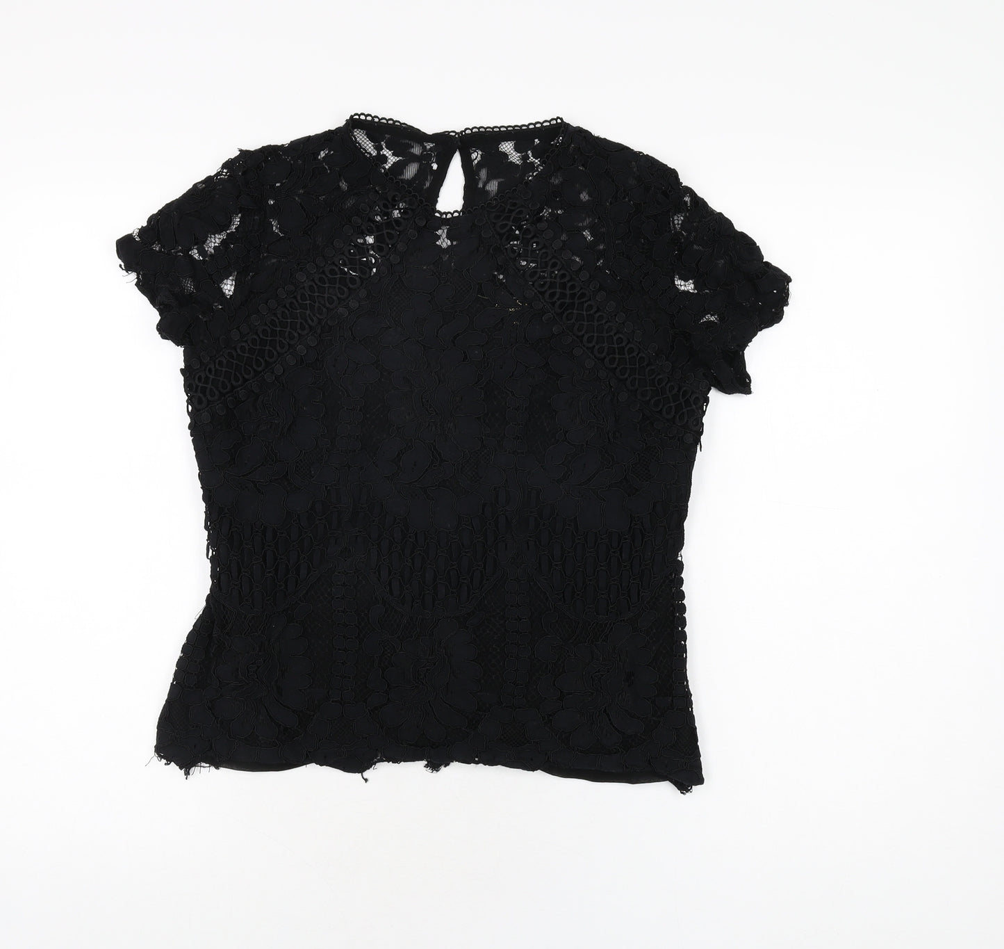 Lipsy Womens Black Cotton Basic T-Shirt Size 10 Round Neck