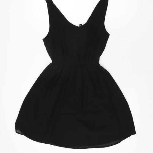 H&M Womens Black Polyester Skater Dress Size 6 V-Neck Pullover