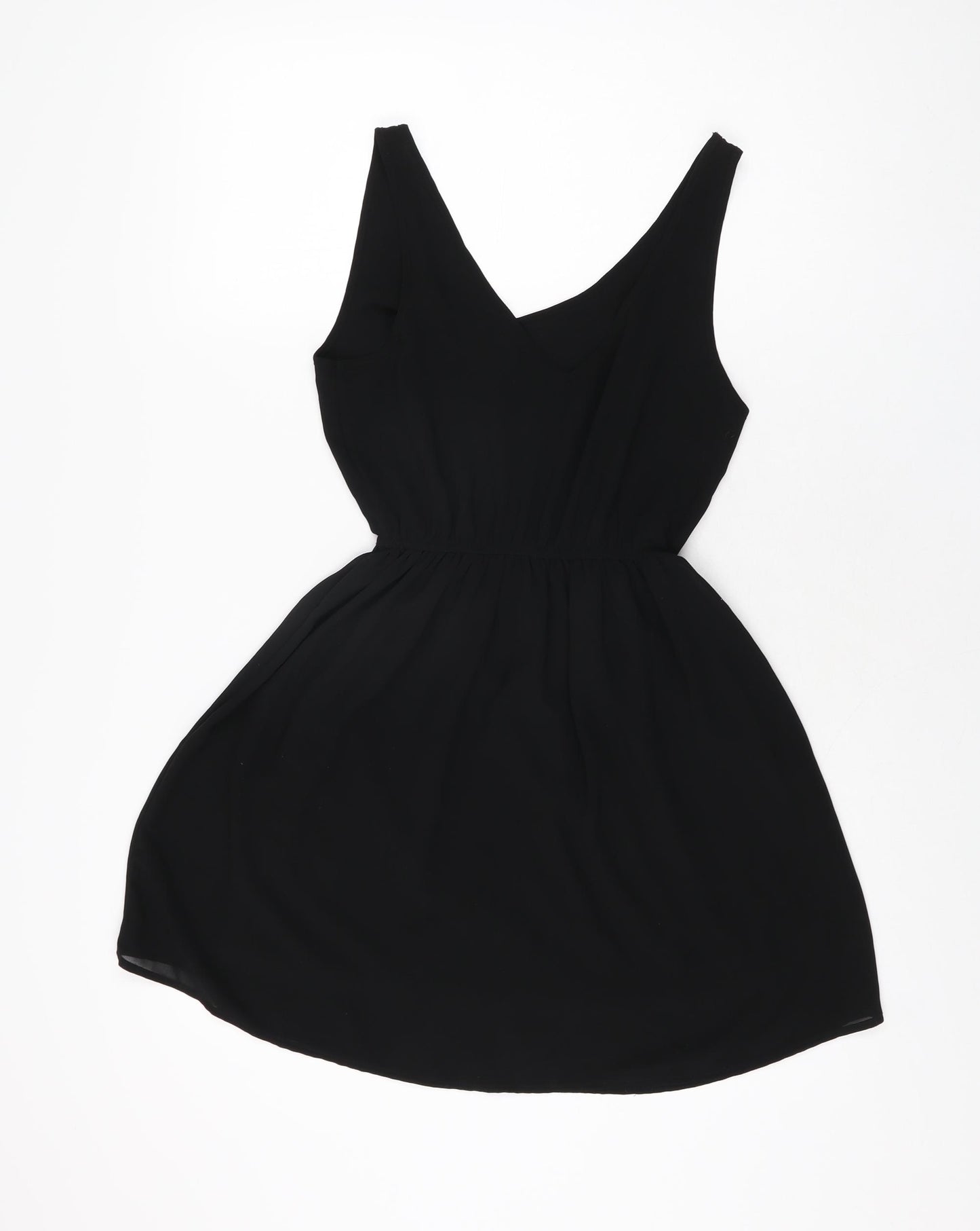 H&M Womens Black Polyester Skater Dress Size 6 V-Neck Pullover
