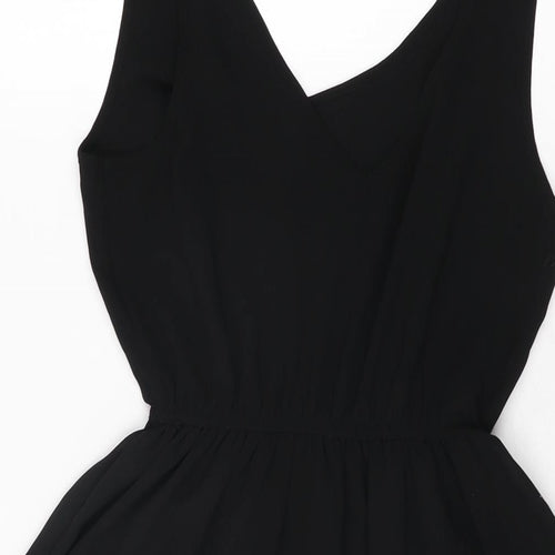 H&M Womens Black Polyester Skater Dress Size 6 V-Neck Pullover