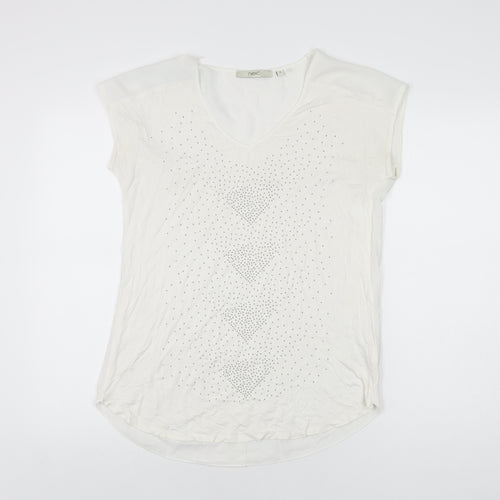 NEXT Womens White Viscose Basic T-Shirt Size 10 V-Neck