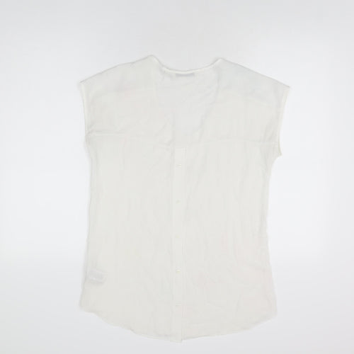 NEXT Womens White Viscose Basic T-Shirt Size 10 V-Neck