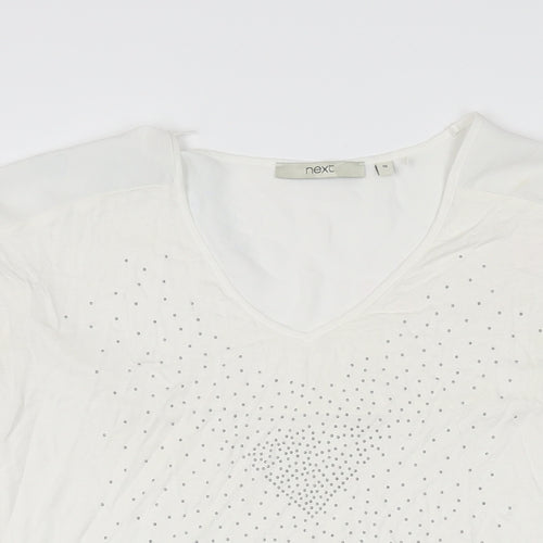 NEXT Womens White Viscose Basic T-Shirt Size 10 V-Neck