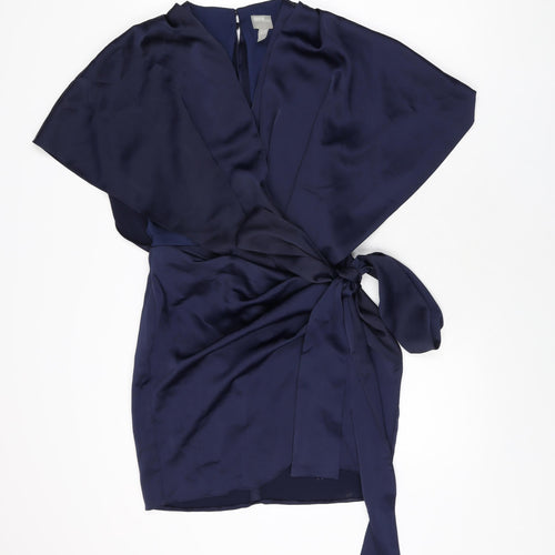 ASOS Womens Blue Polyester Wrap Dress Size 10 V-Neck Zip