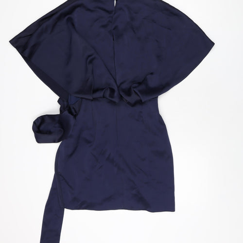 ASOS Womens Blue Polyester Wrap Dress Size 10 V-Neck Zip
