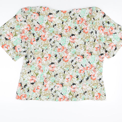 Euro-lady Womens Multicoloured Floral Polyester Basic Button-Up Size 16 Square Neck