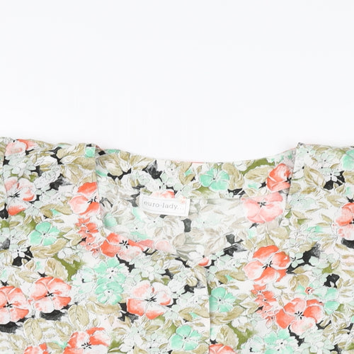 Euro-lady Womens Multicoloured Floral Polyester Basic Button-Up Size 16 Square Neck