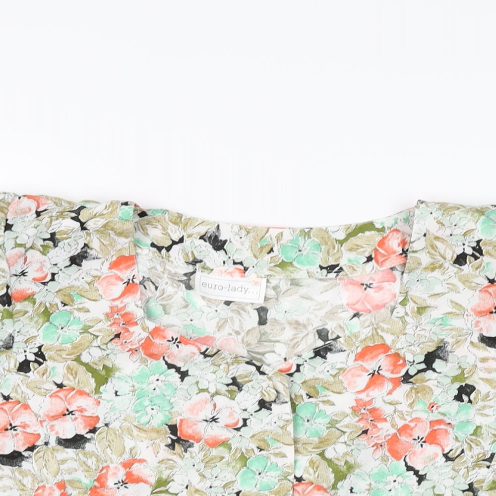 Euro-lady Womens Multicoloured Floral Polyester Basic Button-Up Size 16 Square Neck