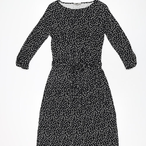 Hobbs Womens Black Polka Dot Viscose A-Line Size 10 Boat Neck Pullover