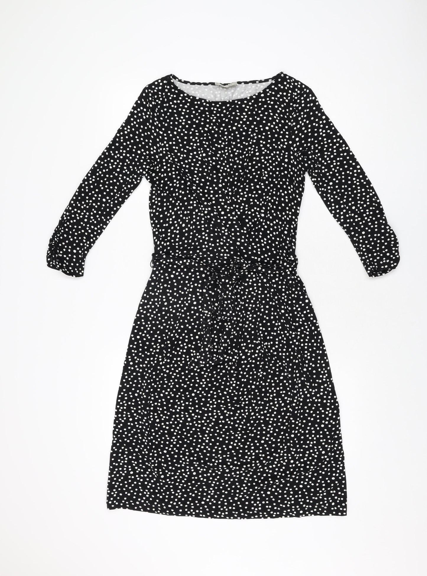 Hobbs Womens Black Polka Dot Viscose A-Line Size 10 Boat Neck Pullover