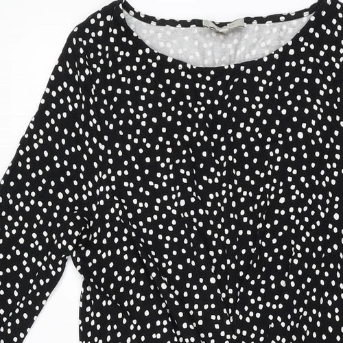Hobbs Womens Black Polka Dot Viscose A-Line Size 10 Boat Neck Pullover