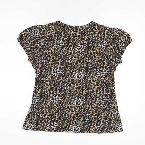 NEXT Womens Beige Animal Print Cotton Basic T-Shirt Size 16 Round Neck - Leopard Print