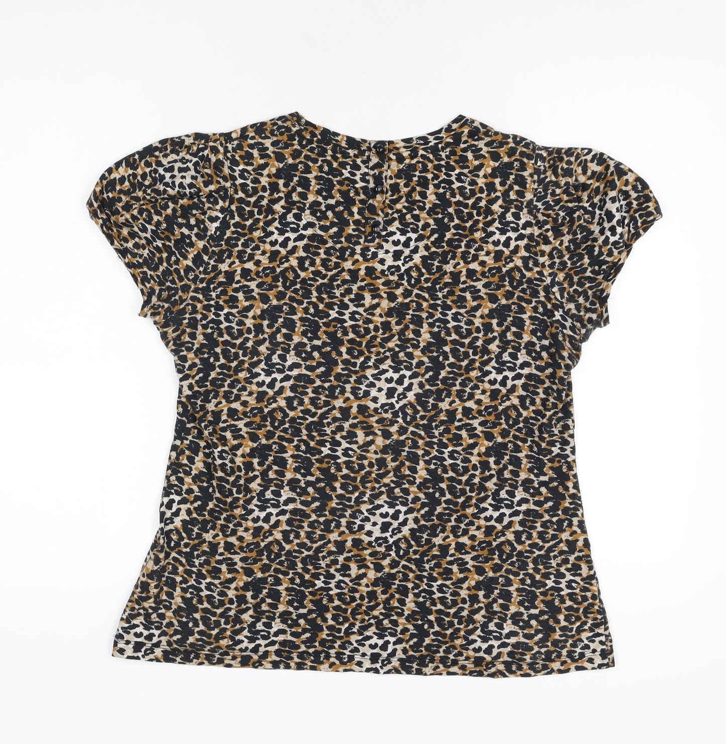 NEXT Womens Beige Animal Print Cotton Basic T-Shirt Size 16 Round Neck - Leopard Print