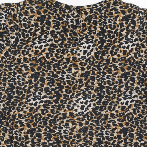 NEXT Womens Beige Animal Print Cotton Basic T-Shirt Size 16 Round Neck - Leopard Print