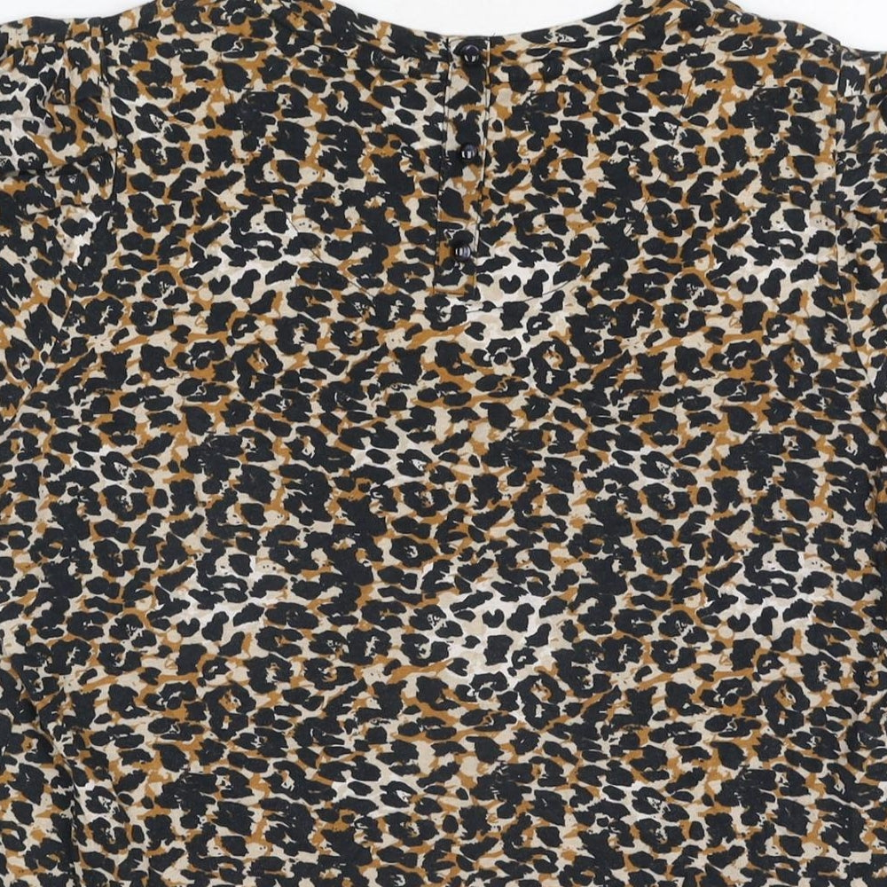 NEXT Womens Beige Animal Print Cotton Basic T-Shirt Size 16 Round Neck - Leopard Print