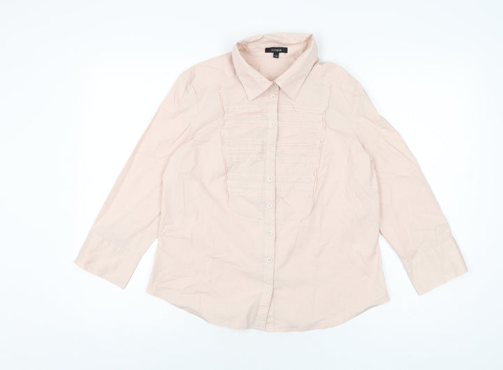 Linea Womens Pink Cotton Basic Button-Up Size 14 Collared