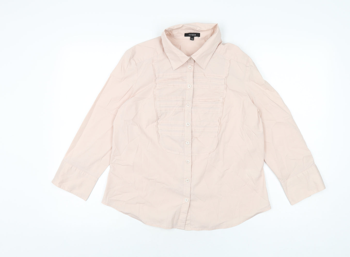 Linea Womens Pink Cotton Basic Button-Up Size 14 Collared