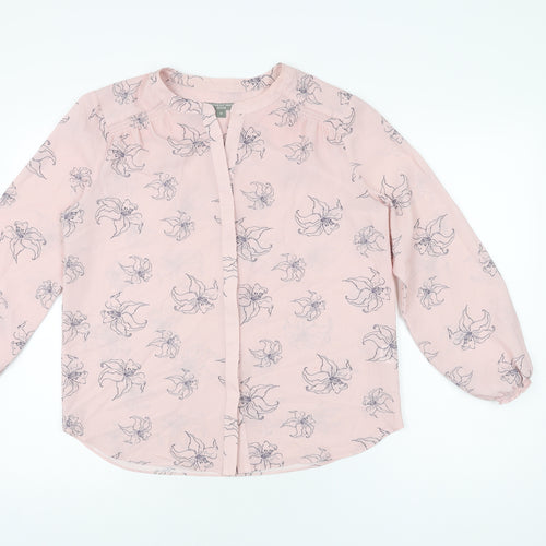 Fenn Wright Manson Womens Pink Floral Polyester Basic Button-Up Size 12 Round Neck