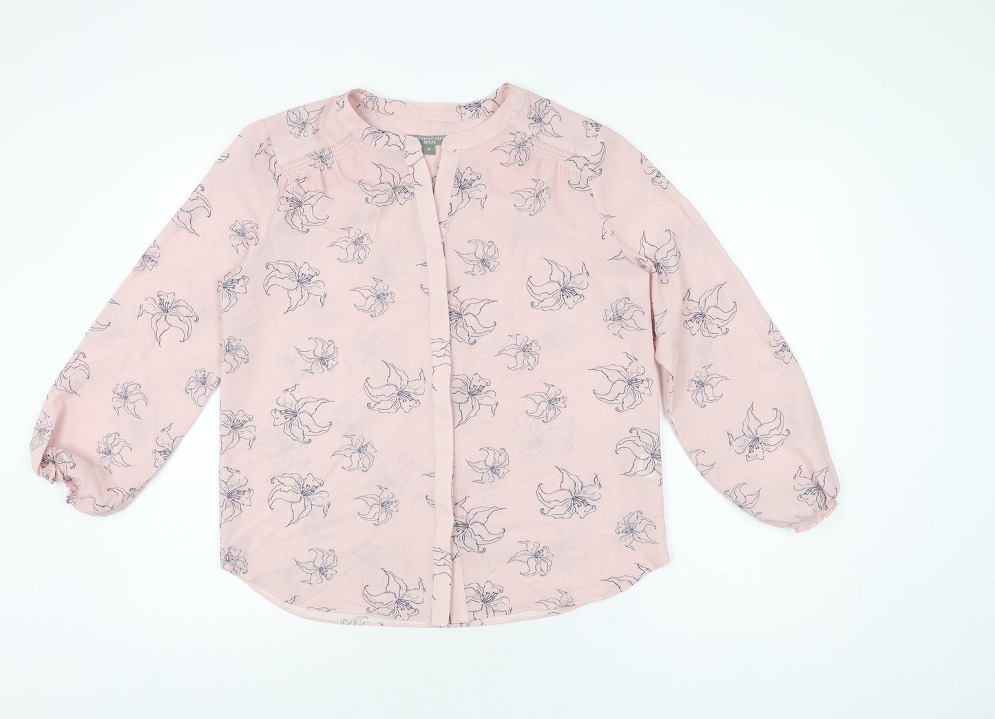 Fenn Wright Manson Womens Pink Floral Polyester Basic Button-Up Size 12 Round Neck