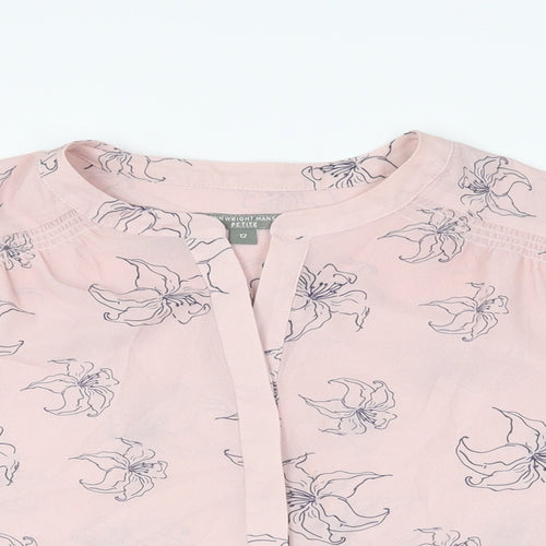 Fenn Wright Manson Womens Pink Floral Polyester Basic Button-Up Size 12 Round Neck