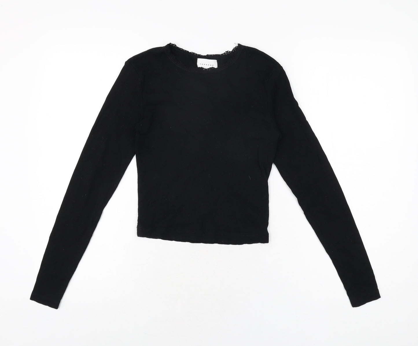 Topshop Womens Black Cotton Basic T-Shirt Size 8 Round Neck