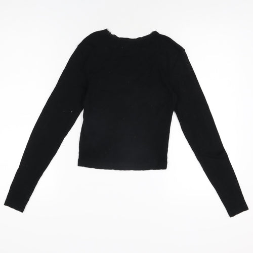Topshop Womens Black Cotton Basic T-Shirt Size 8 Round Neck