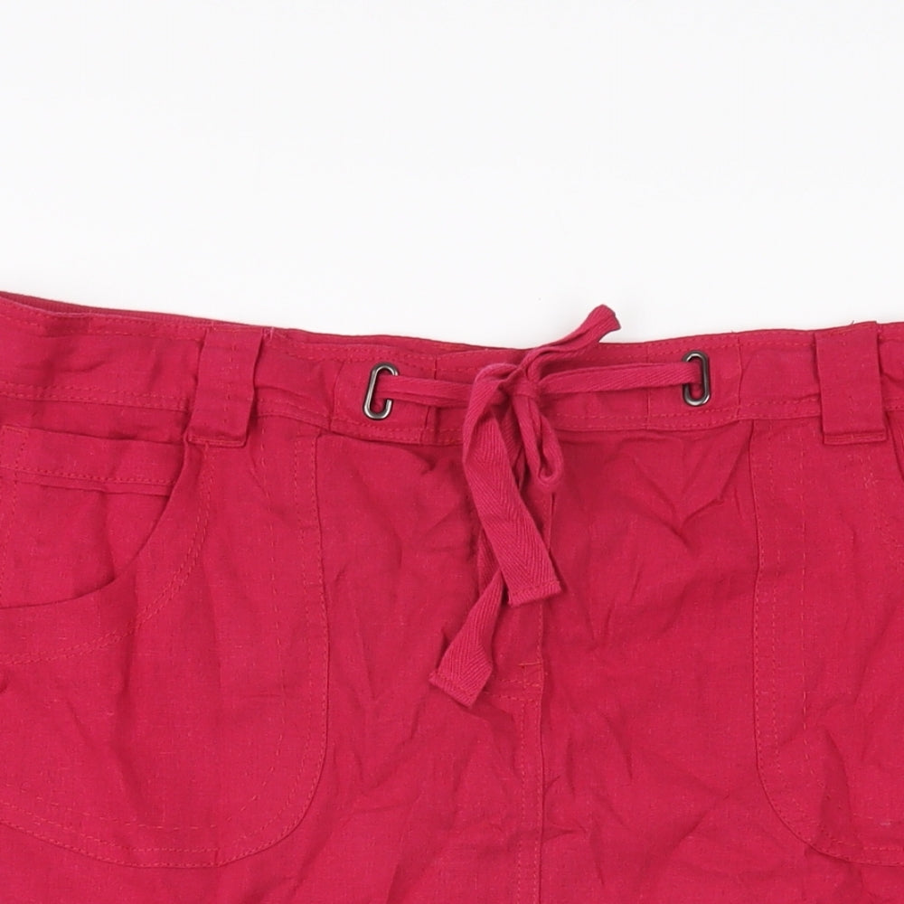 BHS Womens Pink Linen A-Line Skirt Size 16 Drawstring