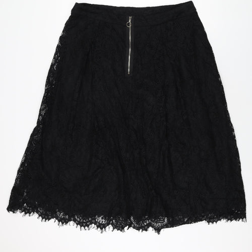 Marks and Spencer Womens Black Cotton Swing Skirt Size 18 Zip