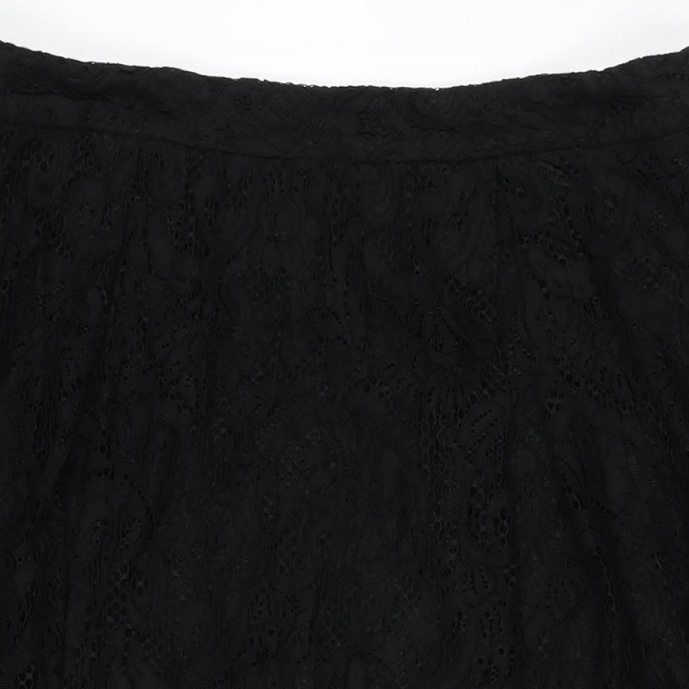 Marks and Spencer Womens Black Cotton Swing Skirt Size 18 Zip