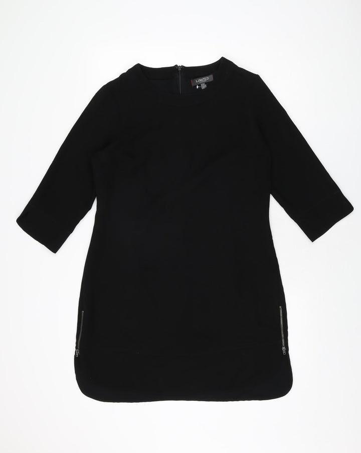Limited Collection Womens Black Polyester Shift Size 14 Round Neck Zip