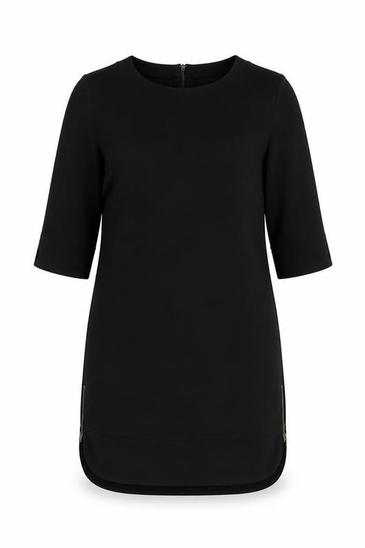 Front view of Limited Collection women’s black polyester shift, size UK 14, round neck zip