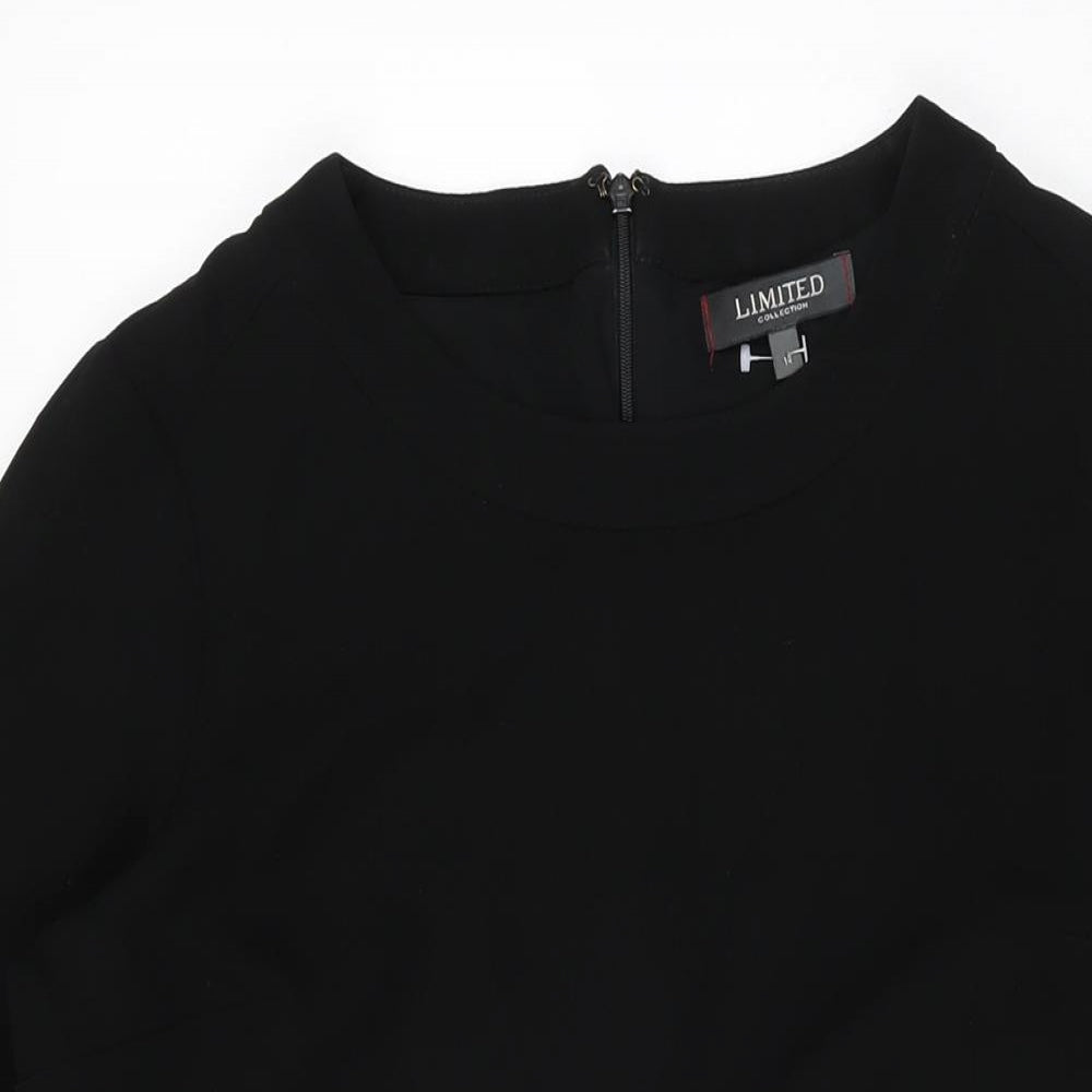 Limited Collection Womens Black Polyester Shift Size 14 Round Neck Zip